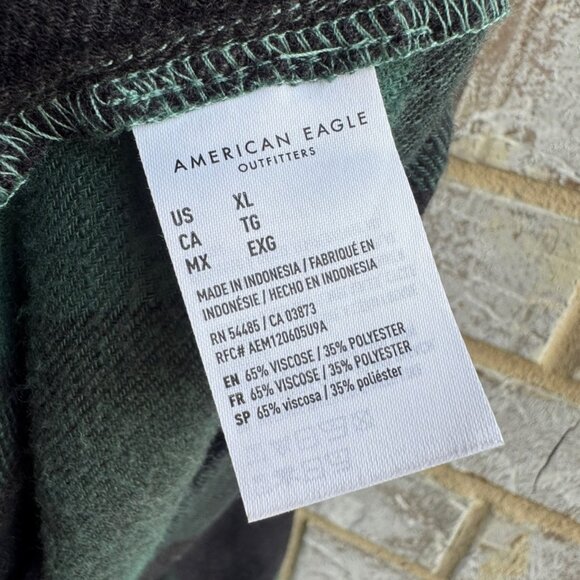 American Eagle Long Sleeve Plaid Peplum Flannel Button Down Shirt Womens Size XL - Picture 4 of 7